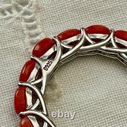 Vintage Eternity Ring in Solid Silver / White Vermeil with Genuine Corals