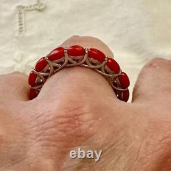 Vintage Eternity Ring in Solid Silver / White Vermeil with Genuine Corals