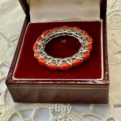 Vintage Eternity Ring in Solid Silver / White Vermeil with Genuine Corals