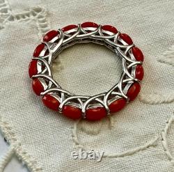 Vintage Eternity Ring in Solid Silver / White Vermeil with Genuine Corals