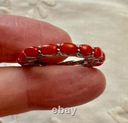 Vintage Eternity Ring in Solid Silver / White Vermeil with Genuine Corals