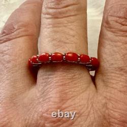 Vintage Eternity Ring in Solid Silver / White Vermeil with Genuine Corals