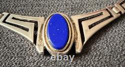 Vintage Greek Chain Necklace in Solid Silver Set with a Lapis Lazuli Stamp 925