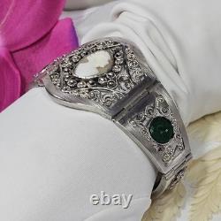 Vintage Handmade Silver Bracelet Cameo Glass Pearls Filigree Work 21.5 Cm