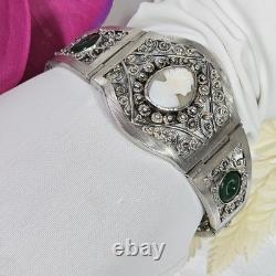 Vintage Handmade Silver Bracelet Cameo Glass Pearls Filigree Work 21.5 Cm