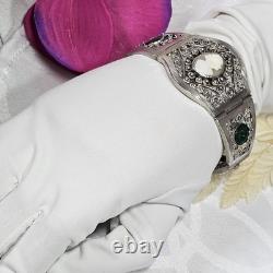 Vintage Handmade Silver Bracelet Cameo Glass Pearls Filigree Work 21.5 Cm