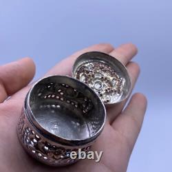 Vintage Indian Secret Box in Solid Silver with Pictorial Scenes