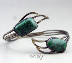 Vintage Israeli solid silver and turquoise bangle bracelet cuff Silver