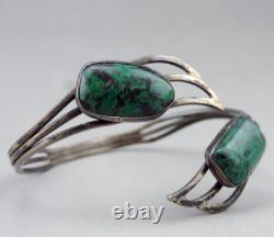 Vintage Israeli solid silver and turquoise bangle bracelet cuff Silver