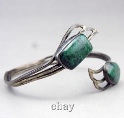 Vintage Israeli solid silver and turquoise bangle bracelet cuff Silver
