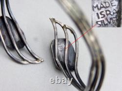 Vintage Israeli solid silver and turquoise bangle bracelet cuff Silver