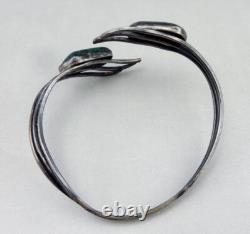 Vintage Israeli solid silver and turquoise bangle bracelet cuff Silver