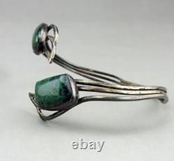 Vintage Israeli solid silver and turquoise bangle bracelet cuff Silver