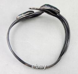 Vintage Israeli solid silver and turquoise bangle bracelet cuff Silver