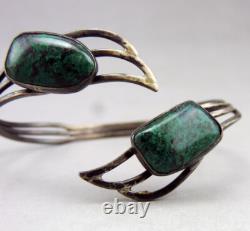 Vintage Israeli solid silver and turquoise bangle bracelet cuff Silver