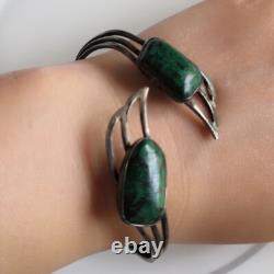 Vintage Israeli solid silver and turquoise bangle bracelet cuff Silver