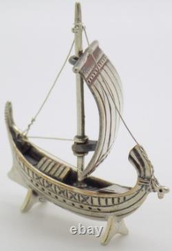 Vintage Italy Detailed 800 Silver Miniature Antique Sailboat Figurine