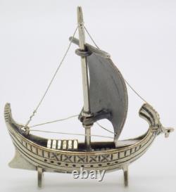 Vintage Italy Detailed 800 Silver Miniature Antique Sailboat Figurine