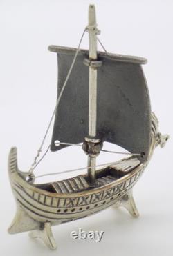 Vintage Italy Detailed 800 Silver Miniature Antique Sailboat Figurine
