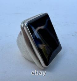 Vintage Jewelry 1960-1970 Solid Silver Ring with Black Agate Stone