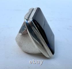 Vintage Jewelry 1960-1970 Solid Silver Ring with Black Agate Stone