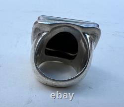 Vintage Jewelry 1960-1970 Solid Silver Ring with Black Agate Stone