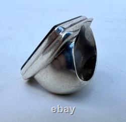 Vintage Jewelry 1960-1970 Solid Silver Ring with Black Agate Stone