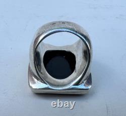 Vintage Jewelry 1960-1970 Solid Silver Ring with Black Agate Stone