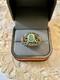 Vintage Modernist Solid Silver Ring With Gold Finish - Emerald & Aquamarines