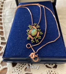 Vintage Necklace & Pendant in Solid Rose Gold with Opal and Natural Peridots