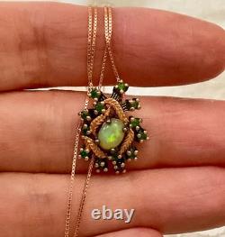 Vintage Necklace & Pendant in Solid Rose Gold with Opal and Natural Peridots
