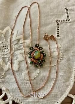 Vintage Necklace & Pendant in Solid Rose Gold with Opal and Natural Peridots