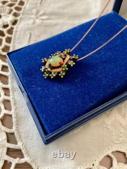Vintage Necklace & Pendant in Solid Rose Gold with Opal and Natural Peridots