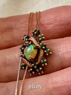 Vintage Necklace & Pendant in Solid Rose Gold with Opal and Natural Peridots
