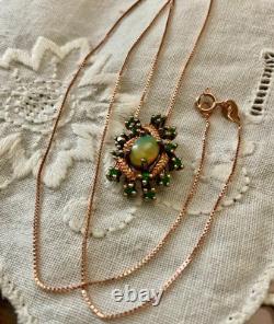 Vintage Necklace & Pendant in Solid Rose Gold with Opal and Natural Peridots