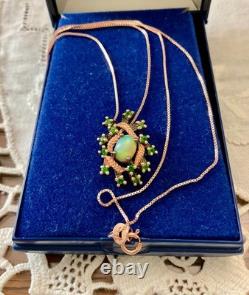 Vintage Necklace & Pendant in Solid Rose Gold with Opal and Natural Peridots