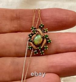 Vintage Necklace & Pendant in Solid Rose Gold with Opal and Natural Peridots