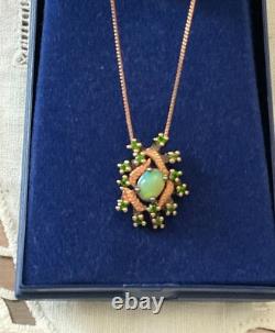 Vintage Necklace & Pendant in Solid Rose Gold with Opal and Natural Peridots