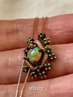 Vintage Necklace & Pendant in Solid Rose Gold with Opal and Natural Peridots