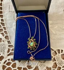 Vintage Necklace & Pendant in Solid Rose Gold with Opal and Natural Peridots