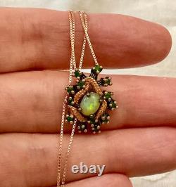 Vintage Necklace & Pendant in Solid Rose Gold with Opal and Natural Peridots
