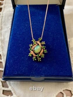 Vintage Necklace & Pendant in Solid Rose Gold with Opal and Natural Peridots