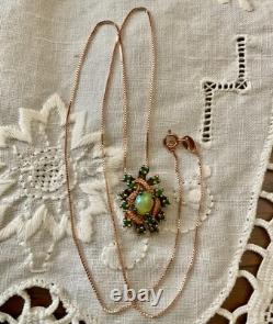 Vintage Necklace & Pendant in Solid Rose Gold with Opal and Natural Peridots