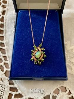 Vintage Necklace & Pendant in Solid Rose Gold with Opal and Natural Peridots