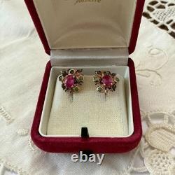 Vintage Rose Gold / Solid Silver Earrings with Rubies and Emeralds