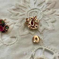 Vintage Rose Gold / Solid Silver Earrings with Rubies and Emeralds