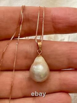 Vintage Rose Gold Solid Silver Pendant Necklace, Huge Genuine Baroque Pearl