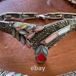 Vintage Set Necklace & Bracelet in Original Silver with Bright Colors
