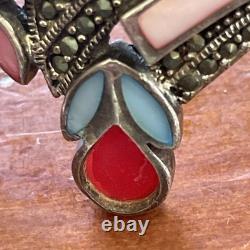 Vintage Set Necklace & Bracelet in Original Silver with Bright Colors
