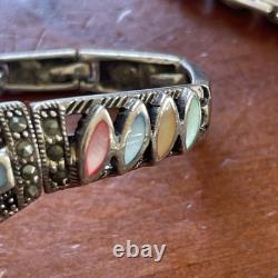 Vintage Set Necklace & Bracelet in Original Silver with Bright Colors
